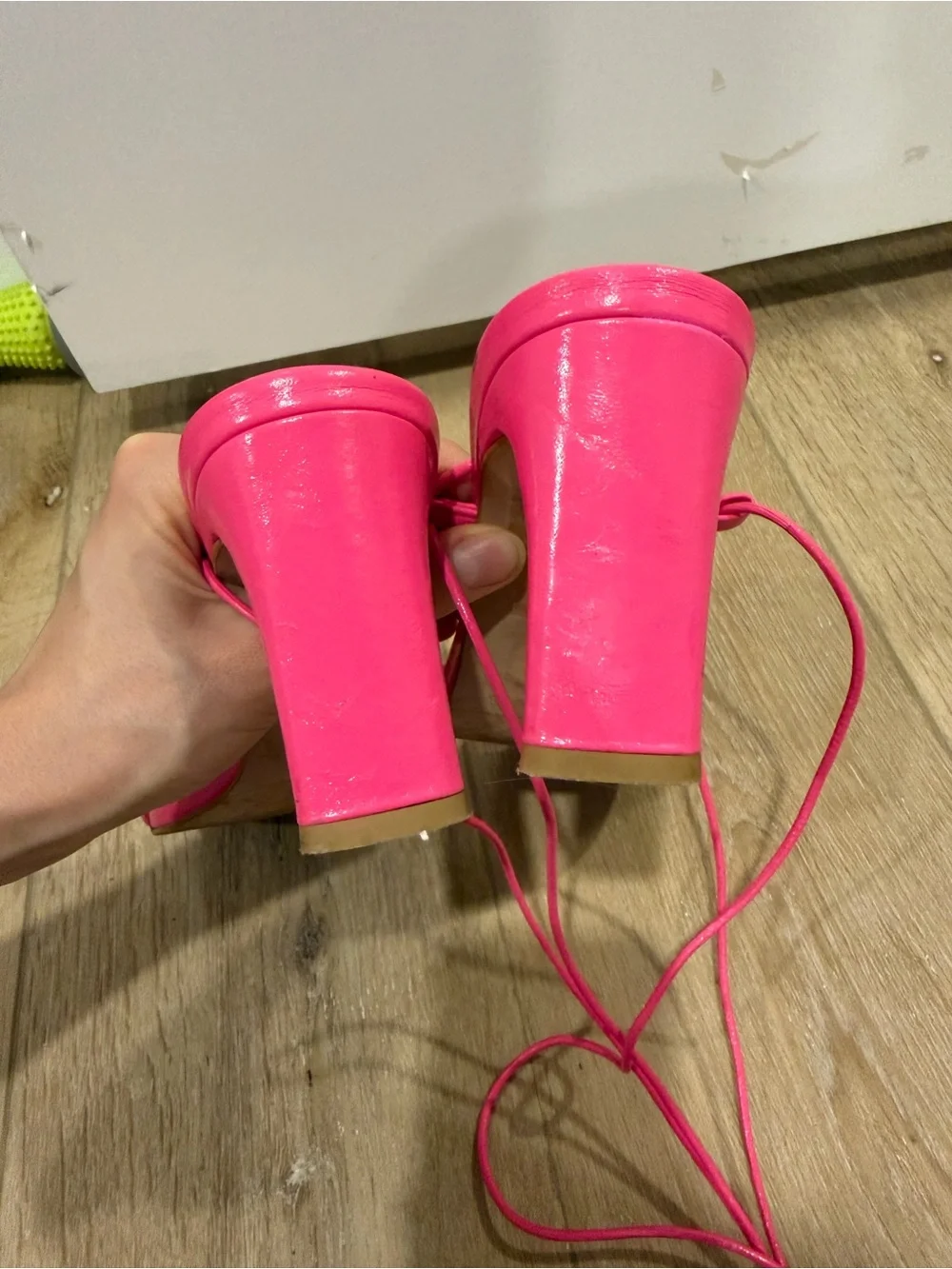 ALOHAS Bellini Hot Pink Lace-Up Block Heel Sandals